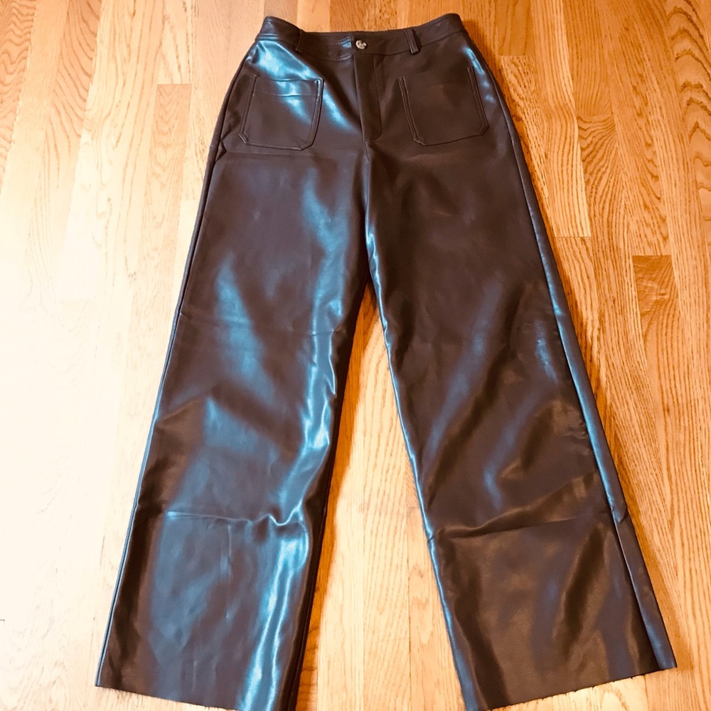 NWT Faux leather High waist wide leg  pants Dark brown size M - Picture 10 of 16